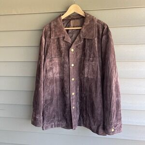 Pendleton Men's XL Brown Pig Suede Leather Shirt Jacket Front Snaps